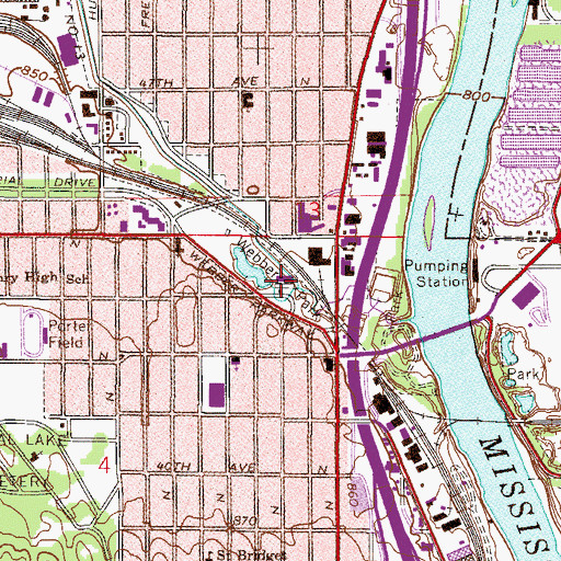Topographic Map of Webber Park Library, MN