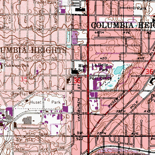 Topographic Map of Columbia Heights Assembly of God Church, MN