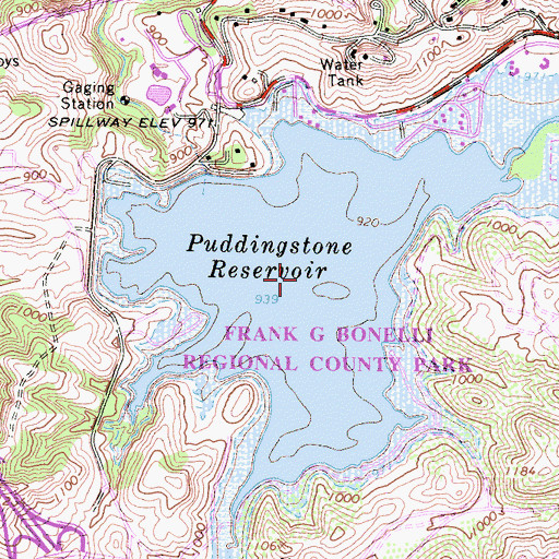Topographic Map of Puddingstone Reservoir, CA