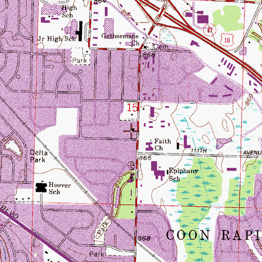 Topographic Map of Coon Rapids Baptist Church, MN