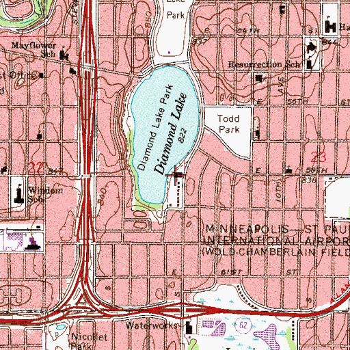 Topographic Map of Diamond Lake Lutheran Church, MN