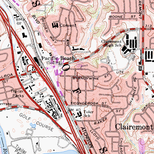 Topographic Map of Pueblo Lands of San Diego, CA