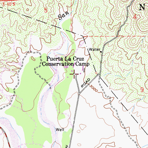 Topographic Map of Puerta La Cruz Conservation Camp, CA