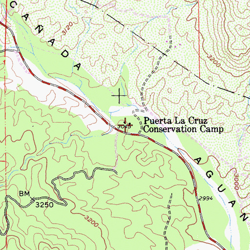 Topographic Map of Puerta La Cruz Conservation Camp, CA