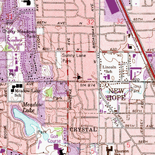 Topographic Map of First Lutheran Church of Crystal, MN