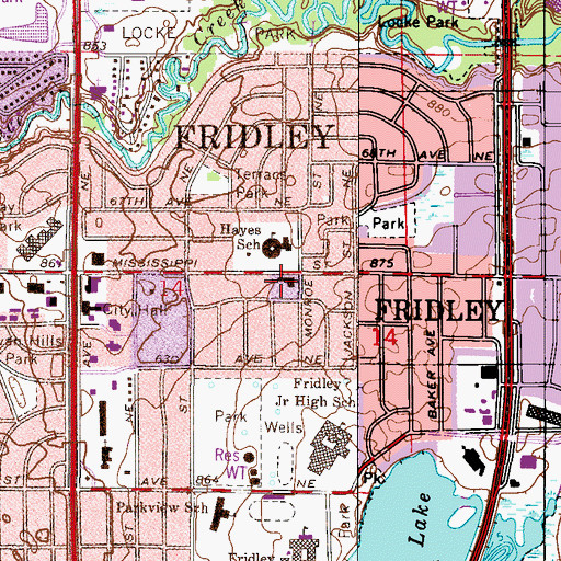 Topographic Map of Fridley United Methodist Church, MN