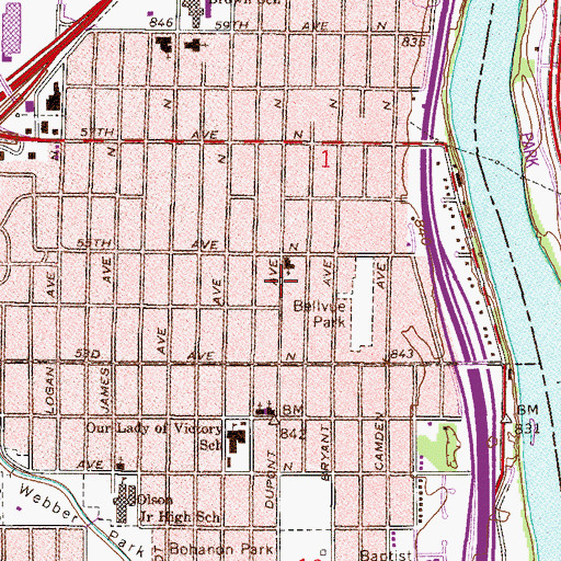 Topographic Map of Harron United Methodist Church, MN