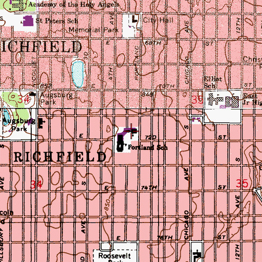Topographic Map of Hope Presbyterian Church, MN