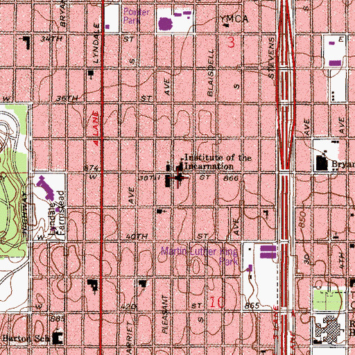 Topographic Map of Incarnation Catholic Church, MN