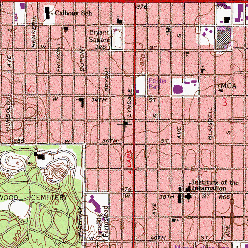Topographic Map of Aldrich Avenue Presbyterian Church, MN