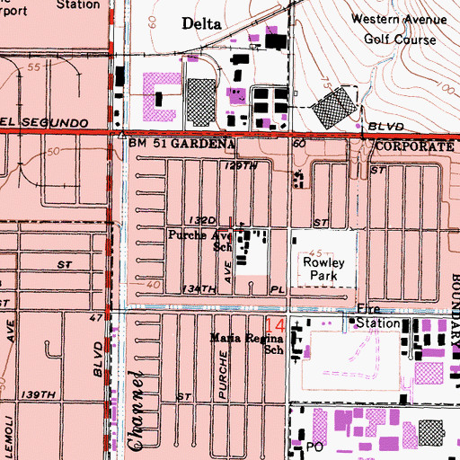 Topographic Map of Purche Avenue School, CA