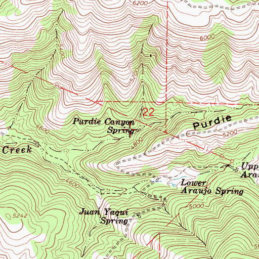 Topographic Map of Purdie Canyon Spring, CA