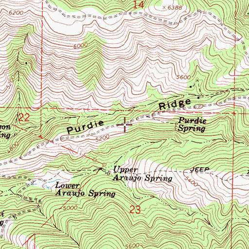 Topographic Map of Purdie Ridge, CA