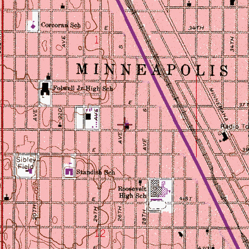 Topographic Map of Bethesda Church, MN