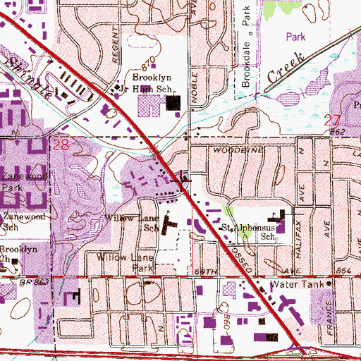 Topographic Map of Brooklyn United Methodist Church, MN
