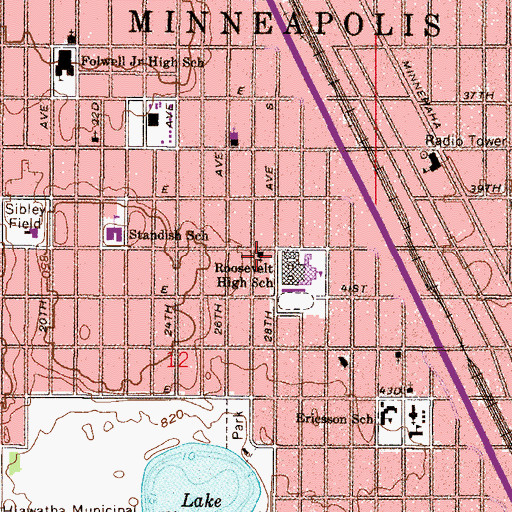 Topographic Map of Central Community Church, MN