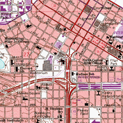 Topographic Map of Central Lutheran Church, MN