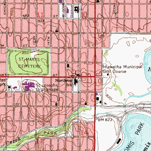 Topographic Map of Lake Nokomis Presbyterian Church, MN