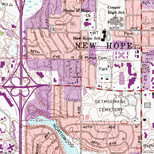 Topographic Map of Messiah United Methodist Church, MN