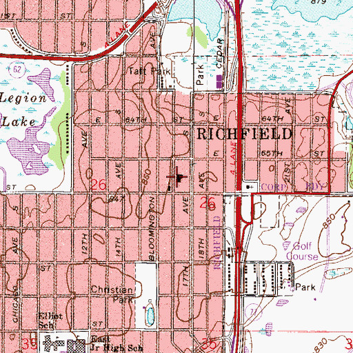Topographic Map of Mount Calvary Lutheran Church, MN