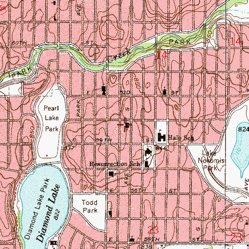 Topographic Map of Nokomis Heights Lutheran Church, MN