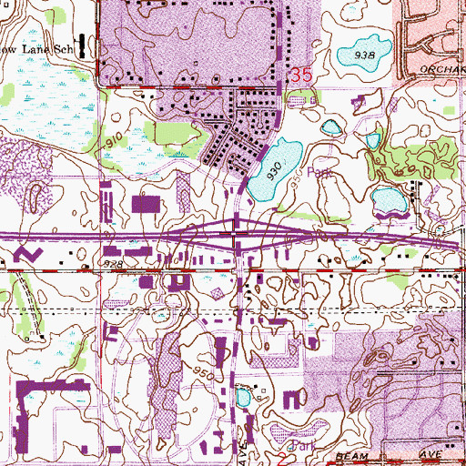 Topographic Map of Interchange 50, MN