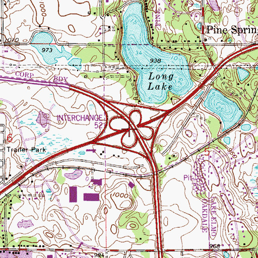 Topographic Map of Interchange 52A and 52B, MN