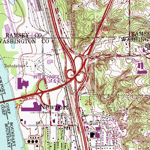 Topographic Map of Interchange 63A and 63B, MN