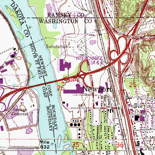 Topographic Map of Interchange 63C, MN