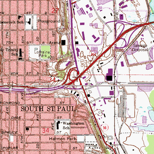 Topographic Map of Interchange 64B, MN