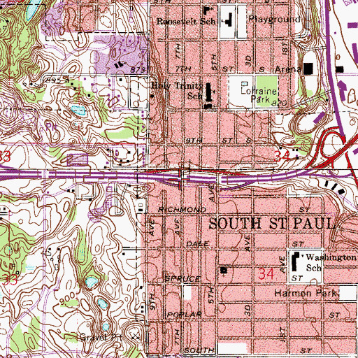 Topographic Map of Interchange 65, MN