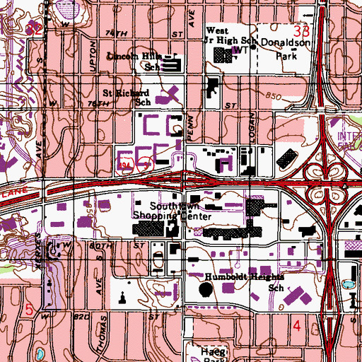 Topographic Map of Interchange 6A, MN