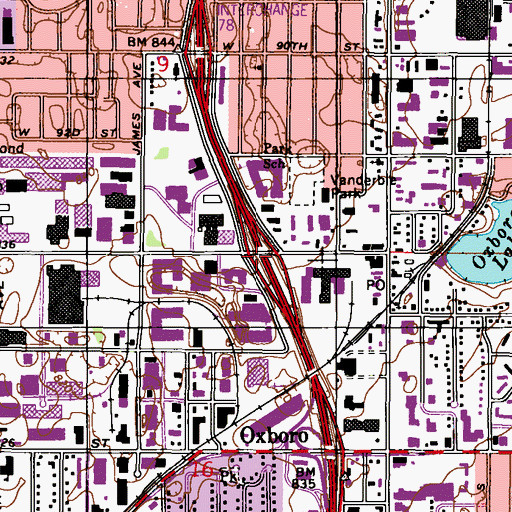 Topographic Map of Interchange 7A, MN