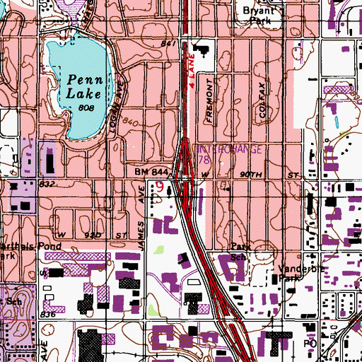 Topographic Map of Interchange 7B, MN