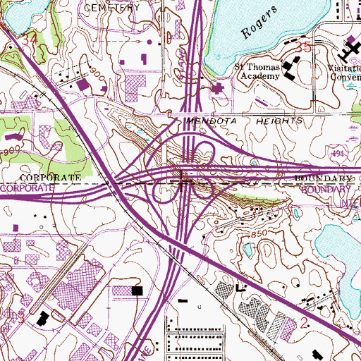Topographic Map of Interchange 99A and 99B, MN