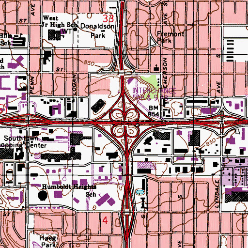 Topographic Map of Interchange 9A and 9B, MN