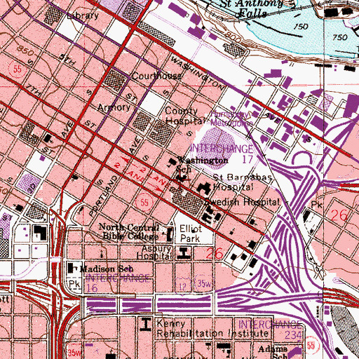 Topographic Map of Hennepin County Medical Center North Block, MN
