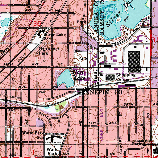 Topographic Map of Apache Plaza Shopping Center, MN
