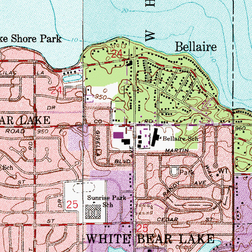 Topographic Map of Bellair Plaza Shopping Center, MN