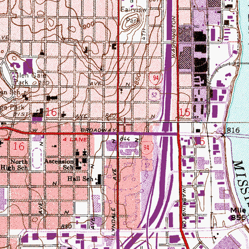 Topographic Map of Broadway Shopping Center, MN