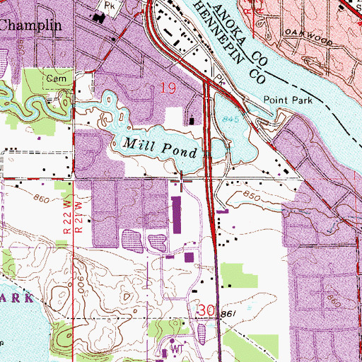 Topographic Map of Champlin Plaza Shopping Center, MN