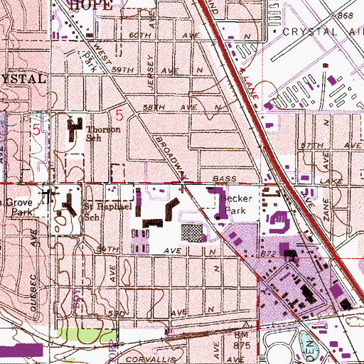 Topographic Map of Crystal Town Center Shopping Center, MN