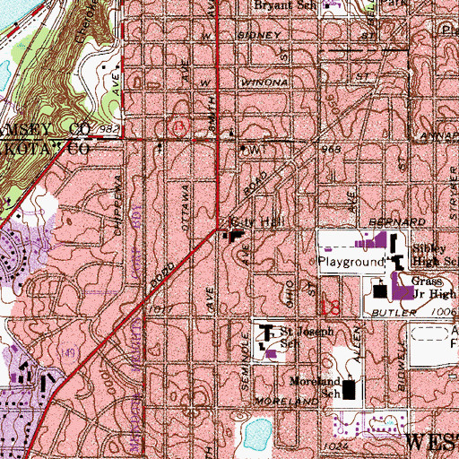 Topographic Map of Doddway Shopping Center, MN