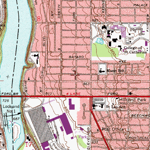 Topographic Map of Ford Parkway Plaza Shopping Center, MN