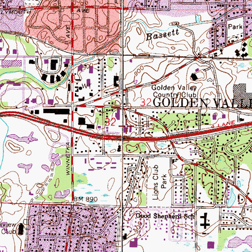 Topographic Map of Golden Valley Commons Shopping Center, MN
