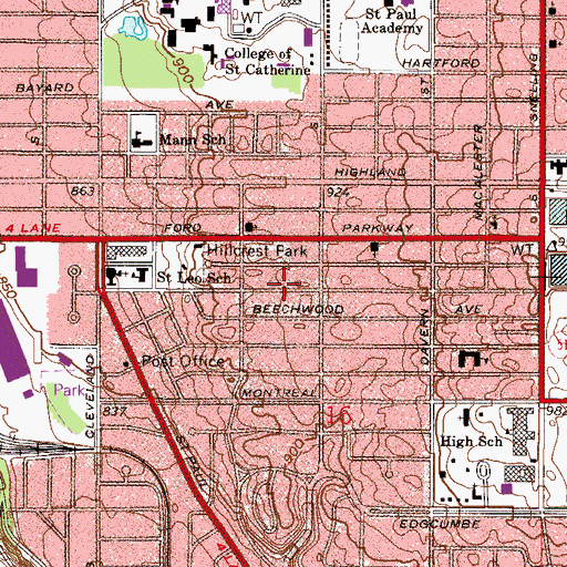 Topographic Map of Highland Crossing Shopping Center, MN