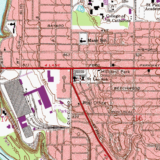 Topographic Map of Highland Shopping Center, MN