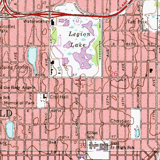 Topographic Map of Market Plaza Shopping Center, MN