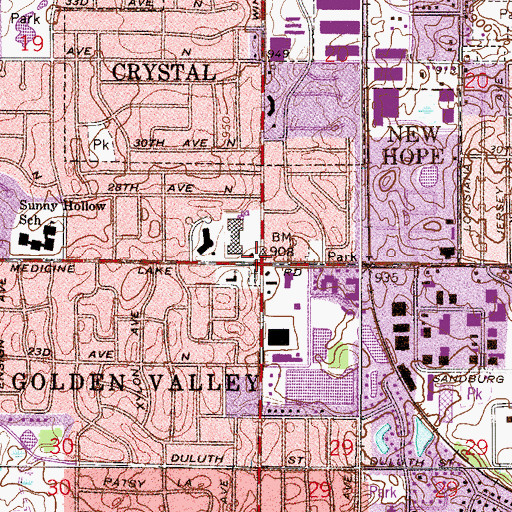 Topographic Map of Midland Shopping Center, MN