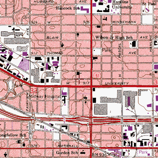 Topographic Map of Midway Center Shopping Center, MN